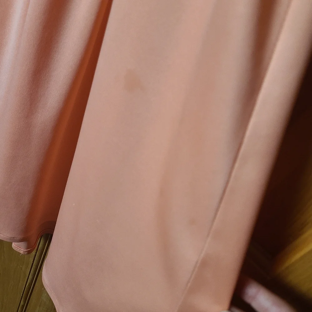 Vintage 70s Peach Pleated Midi Dress Floral Embroidered Trim Boho Prairie - Picture 12 of 16